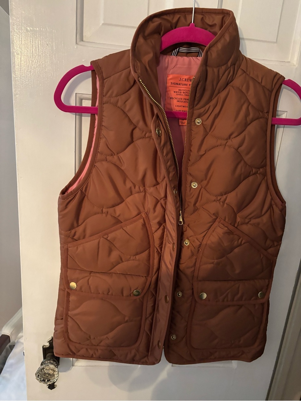 J. Crew Signature Puffer in Pink and Brown